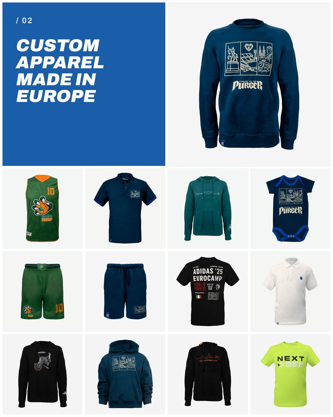 Custom apparel made in Europe: crewneck, hoodica, sublimacijski dres i pamučna majica